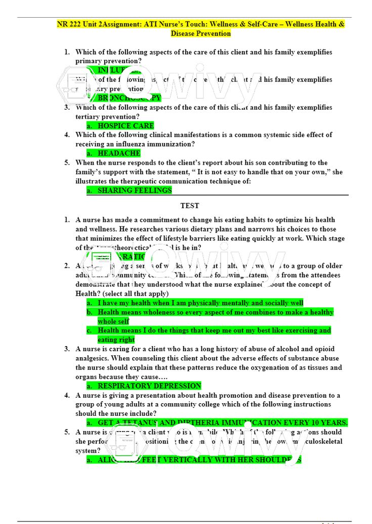 Health Promotion Wellness And Disease Prevention Ati Quizlet